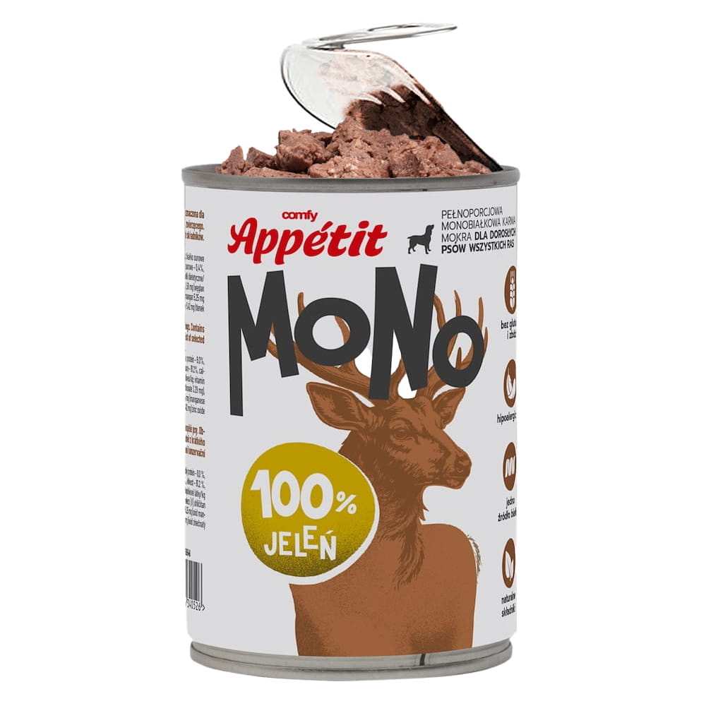 Comfy Appetit Mono Jeleń Monoproteinowa Karma Mokra Dla Psa Puszka Zestaw 6 sztuk 400g